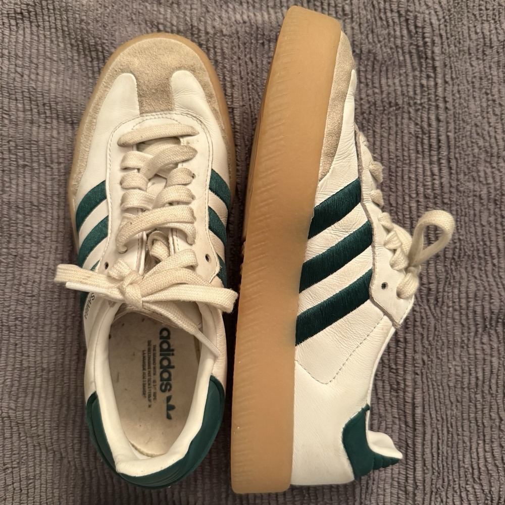 Adidas SAMBAE Sneakers Size 7 Womens Cloud White/Green/Off White Thick Gum Sole